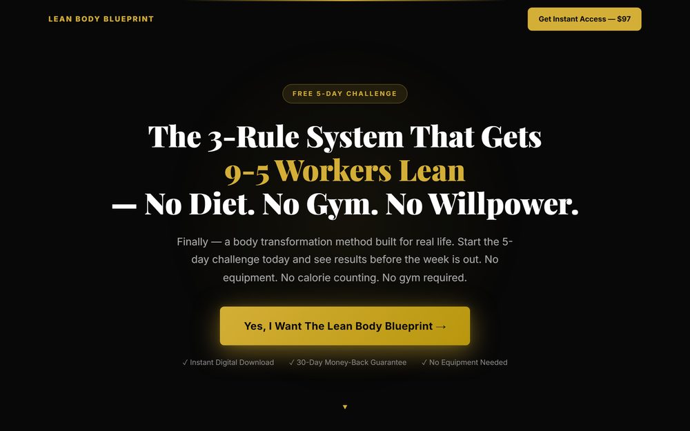 Lean Body Blueprint — the 3-rule system landing page